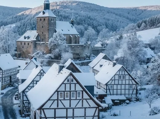Fachwerkgebäude mit Holzkonstruktionen